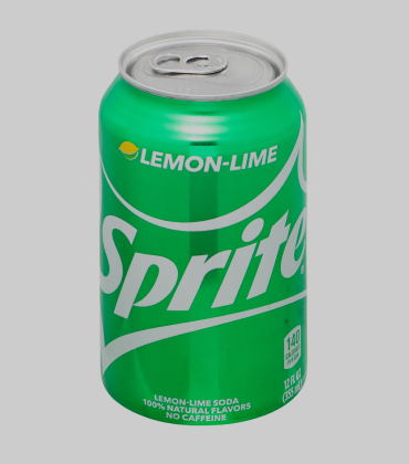 A can of lemon lime sprit on a black background.